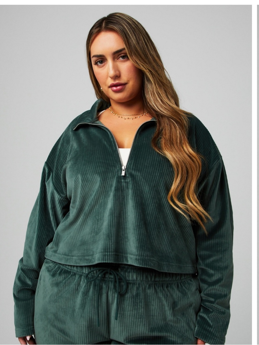 Fabletics Dark Green Plush Rib Half Zip